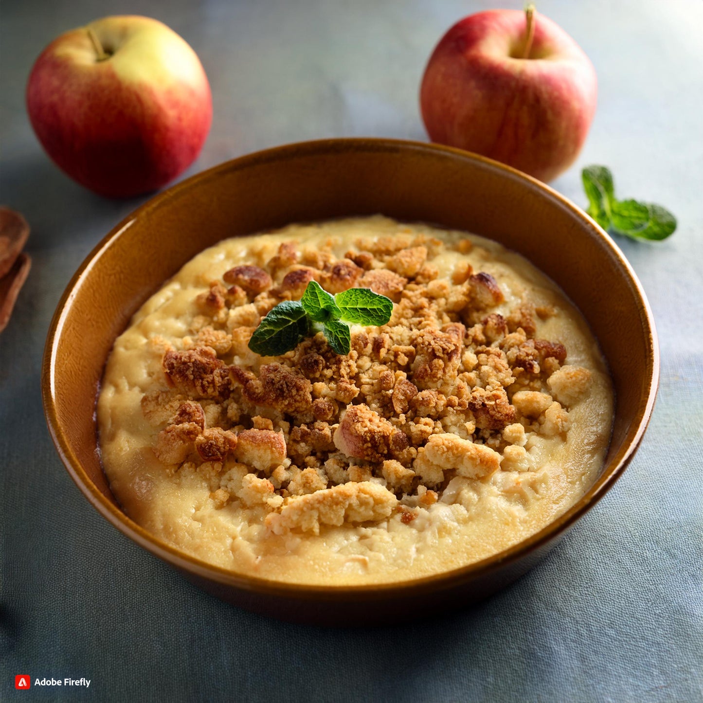 Homemade apple crumble with custard used to inspire Galaxy Flavours Apple Crumble and Custard Food Flavouring Concentrate – Professional Grade, Water-Soluble